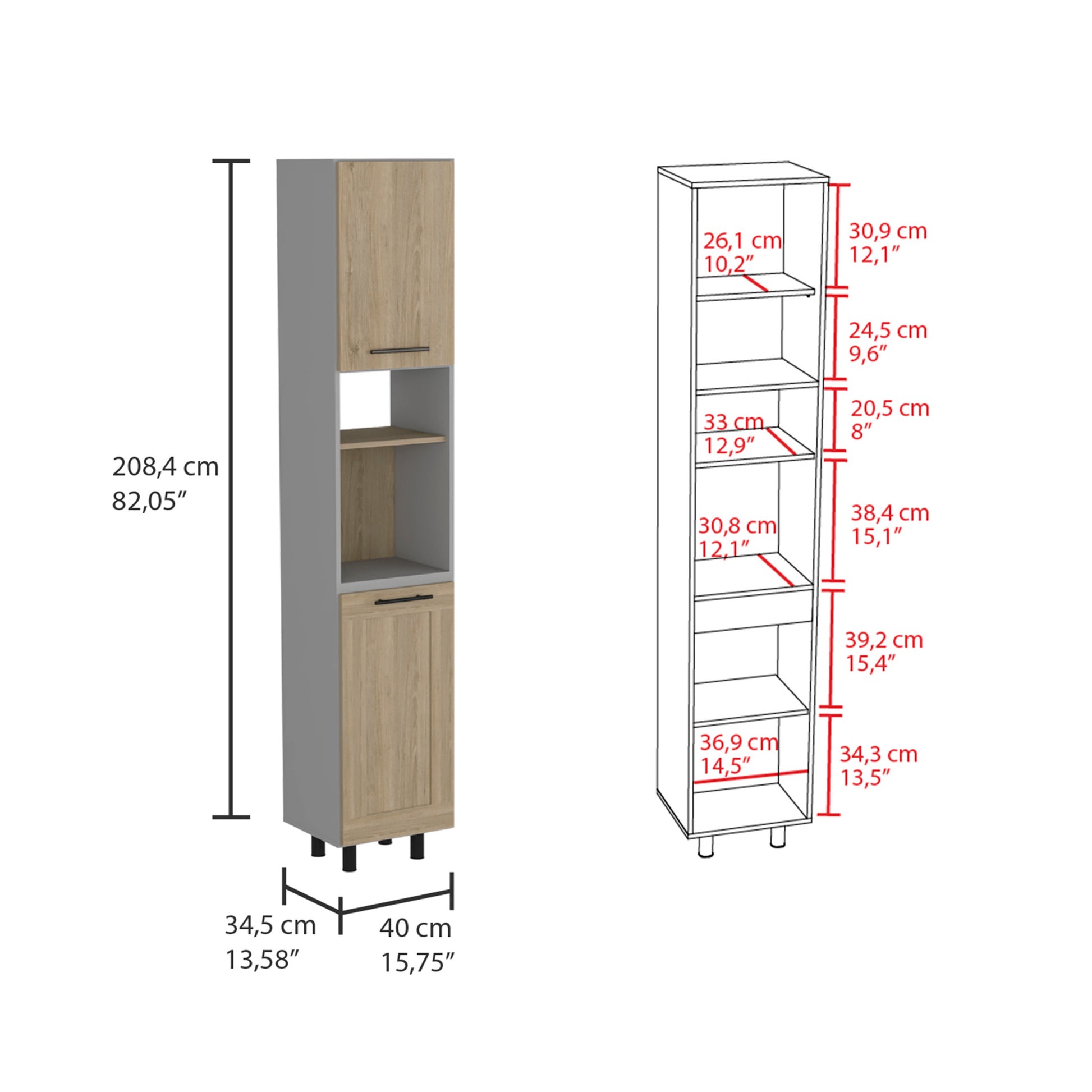 Hasselt Kitchen Pantry, Double Door, Six Shelves Light Pine Multicolor Kitchen Particle Board Cabinets Included Particle Board