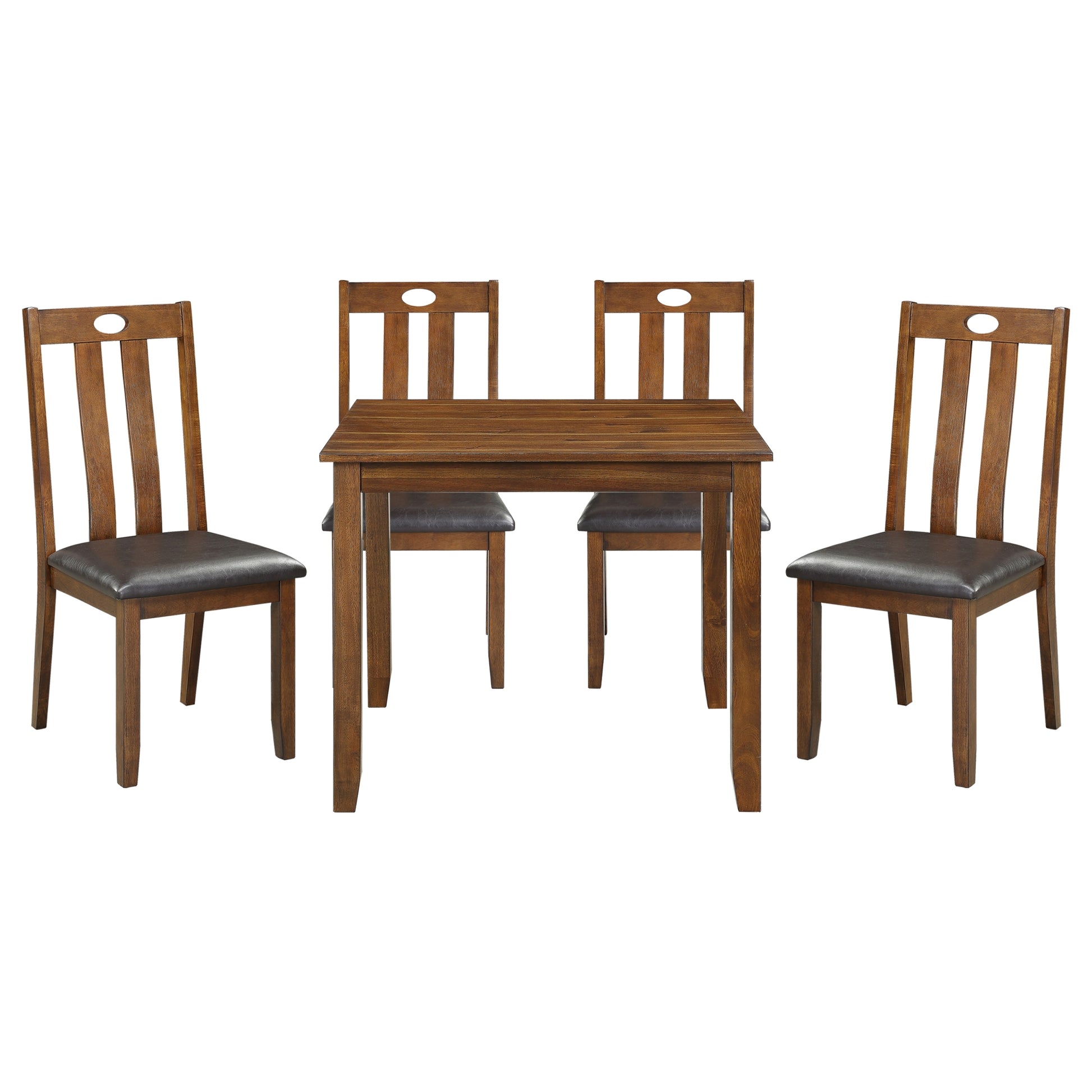 Brown Finish 5Pc Dining Set Table And 4 Side Chairs Upholstered Seat Wooden Kitchen Dining Furniture Set Transitional Style Wood Wood Brown Seats 4 Wood Dining Room 36 Inches Transitional 4 Leg Square Dining Table With Chair Wood