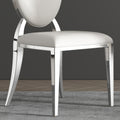 Dining Chair Set Of 2, Oval Backrest Design And Stainless Steel Legs White Leather