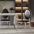 Dining Chair Set Of 2, Oval Backrest Design And Stainless Steel Legs Black Leather