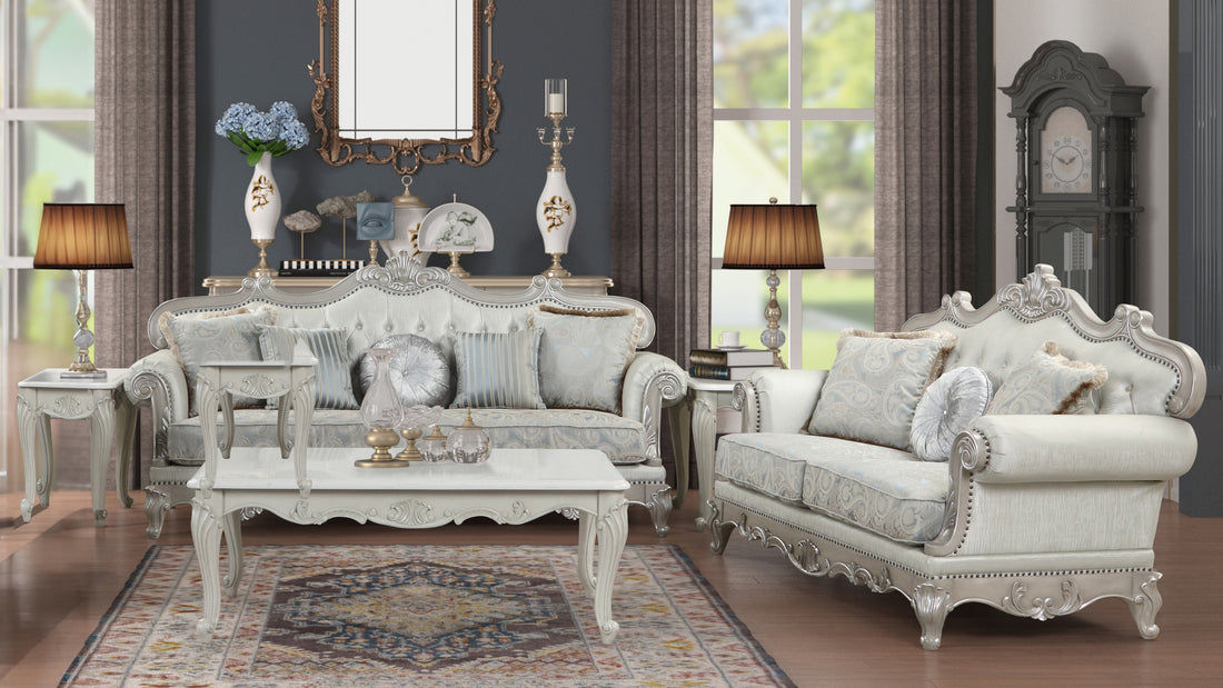 Tuscan Thick Velvet Fabric 2Pc Traditional Living Room Set Made With Wood In Silver Silver Grey Primary Living Space Soft Tufted Back Traditional Wood 5 Seat