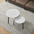 Coffee Table Nesting White Set Of 2, Side Set Black Frame Circular And Marble Tables, Living Room Bedroom Apartment Modern Simple Accent Tea Table Nightstand, Easy Assembly Black Metal Stone