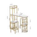 3 Pcs Bar Table And Chairs Set, Modern White Kitchen Bar Height Dining Table Wood Breakfast Pub Table With Gold Base With Shelves, Glass Rack, Wine Bottle Rack ,With 2 Bar Stools White Gold Dining Room Contemporary Floor Mount Rectangular Kitchen &