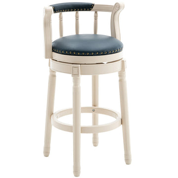 Bar Stools Seat Height 26'' Leather Wooden Bar Stools White Blue 1Pc Cream Blue Genuine Leather