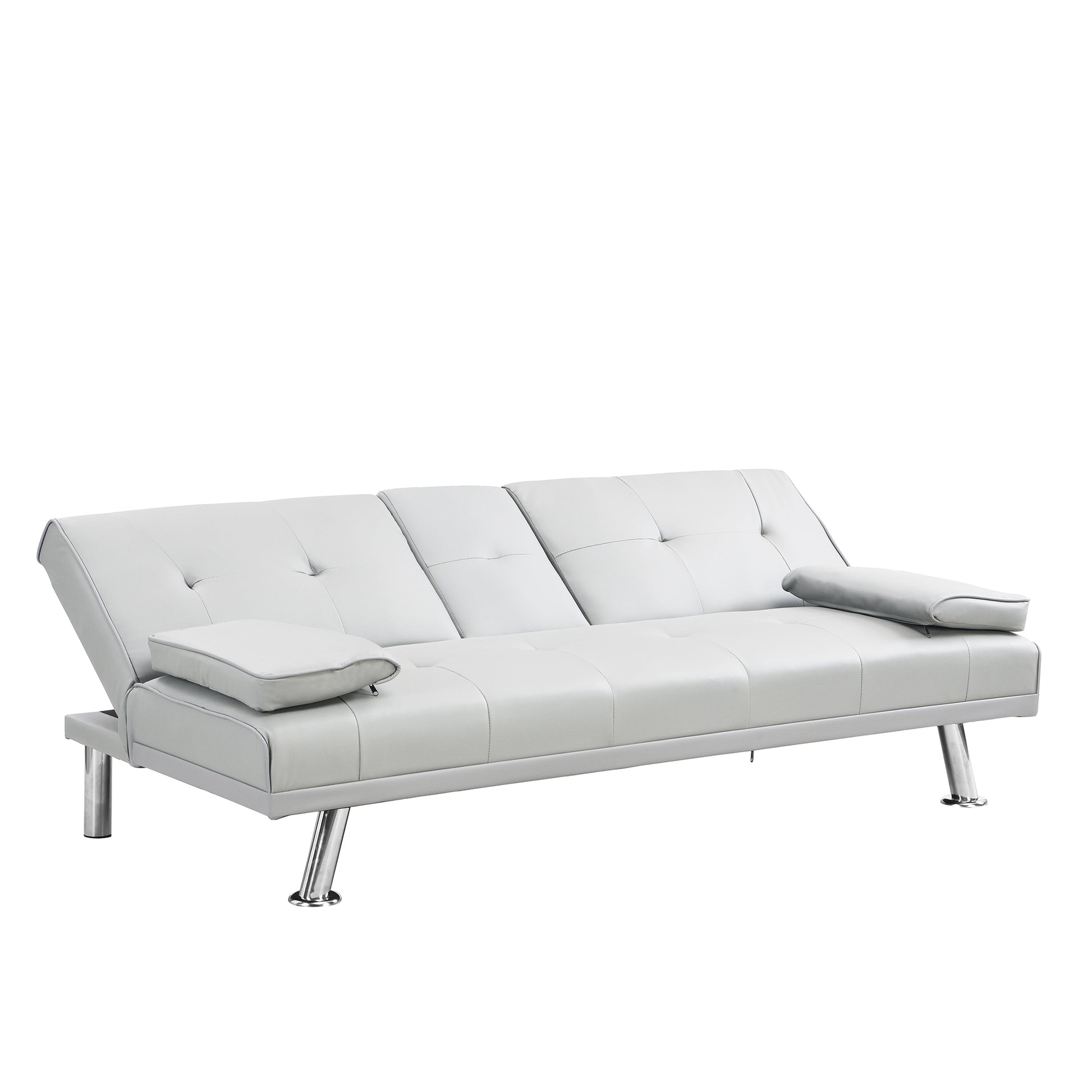 67 Inch White Leather Multifunctional Double Pullout Sofa Bed With Coffee Table White Leather 2 Seat