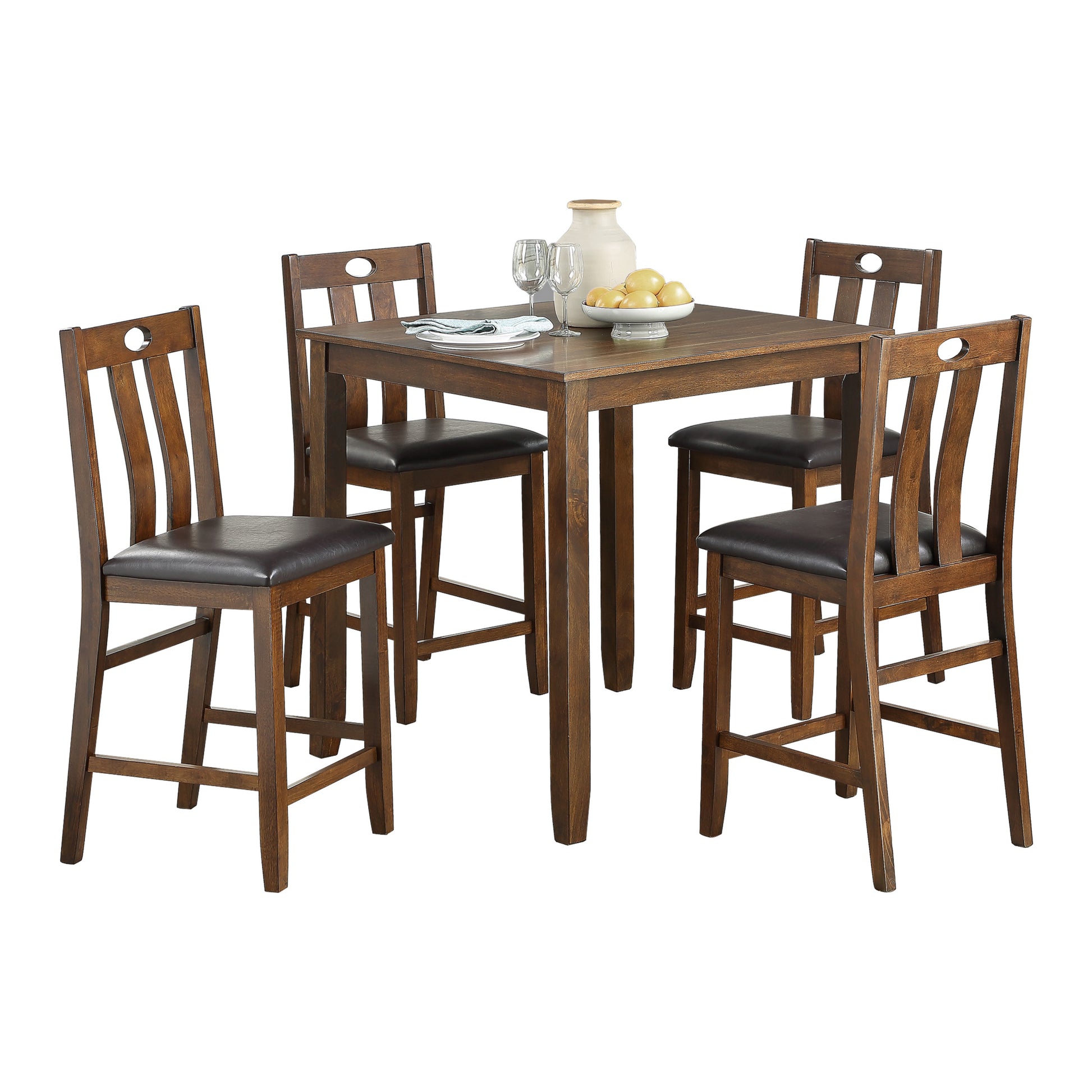 Brown Finish 5Pc Counter Height Set Dining Table And 4 Chairs Upholstered Seat Wooden Kitchen Dining Furniture Set Transitional Style Wood Wood Brown Seats 4 Wood Dining Room 36 Inches Transitional 4 Leg Square Dining Table With Chair Wood