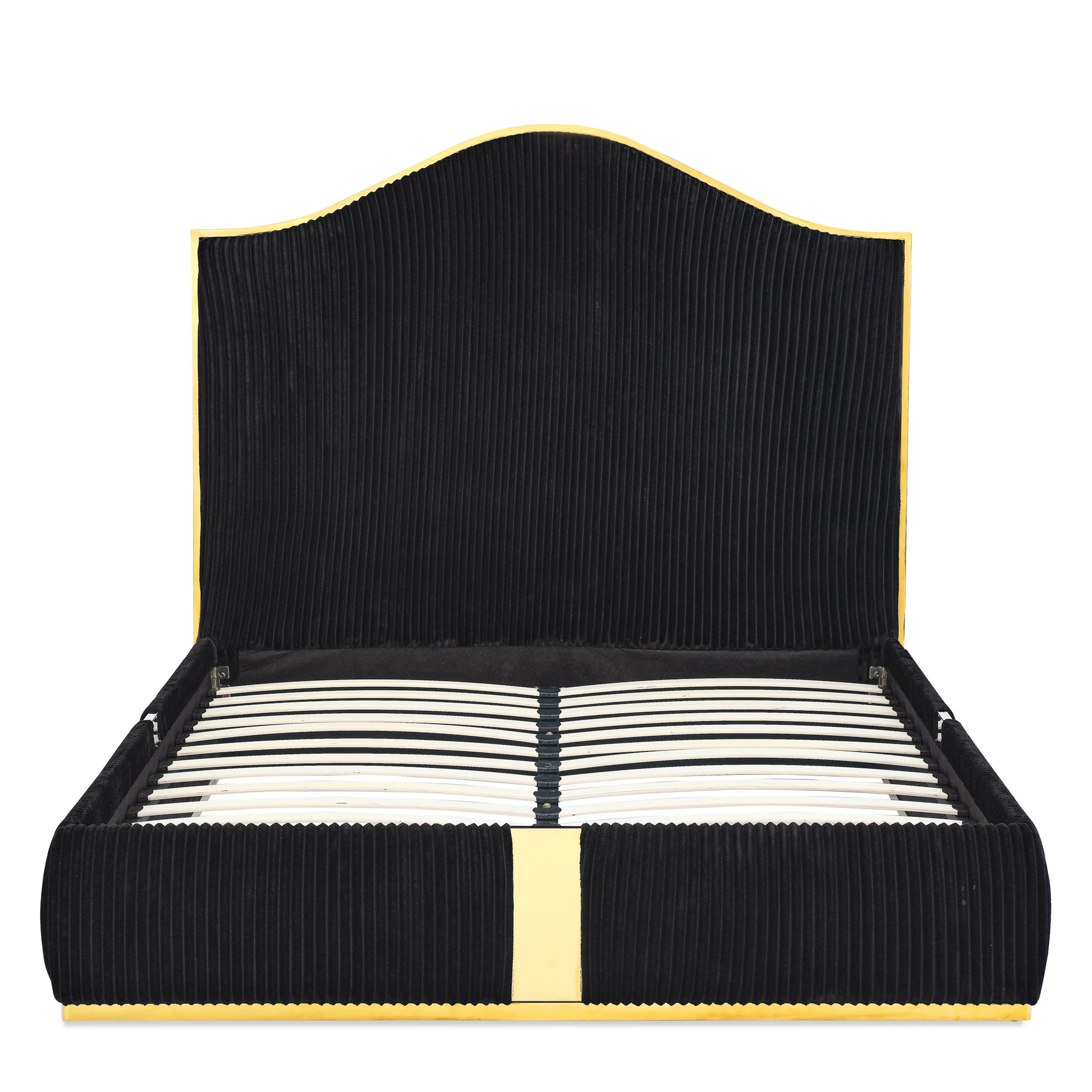 Corduroy Upholstered Bed Frame Queen Size 59.5" Tall Headboard Queen Bed Frame Metal Decoration No Box Spring Needed Box Spring Not Required Queen Black Wood Bedroom Eucalyptus Velvet Upholstered