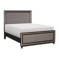 Ebony Finish And Silver Lining Modern Queen Bed Gray Upholstered Headboard Footboard Contemporary Wooden Bedroom Furniture Panel Bed 1Pc Box Spring Required Queen Gray Wood Bedroom Contemporary,Modern Panel Polyester Wood