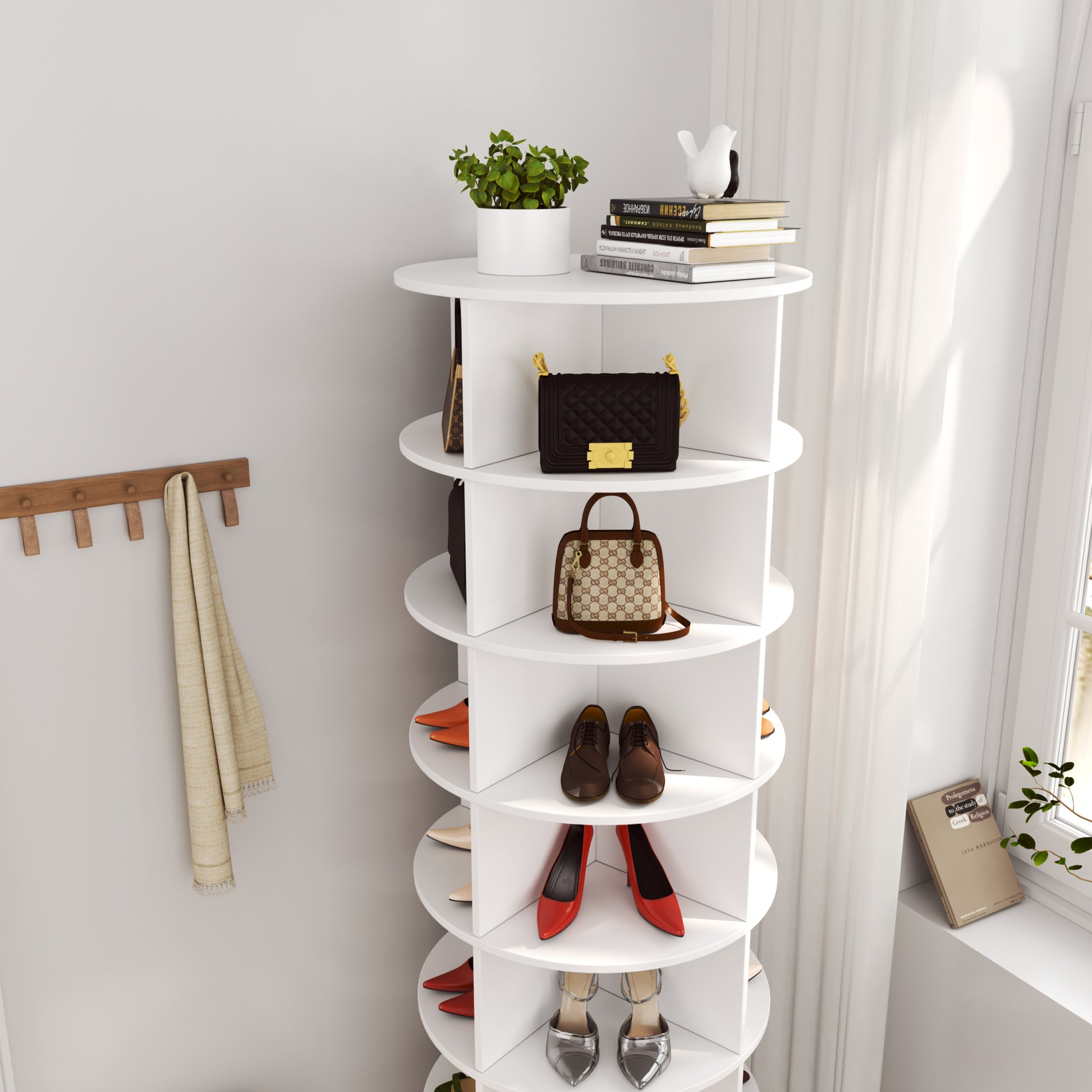 360 Rotating Shoe Cabinet 7 Layers Holds Up To 28 Paris Of Shoes White Melamine