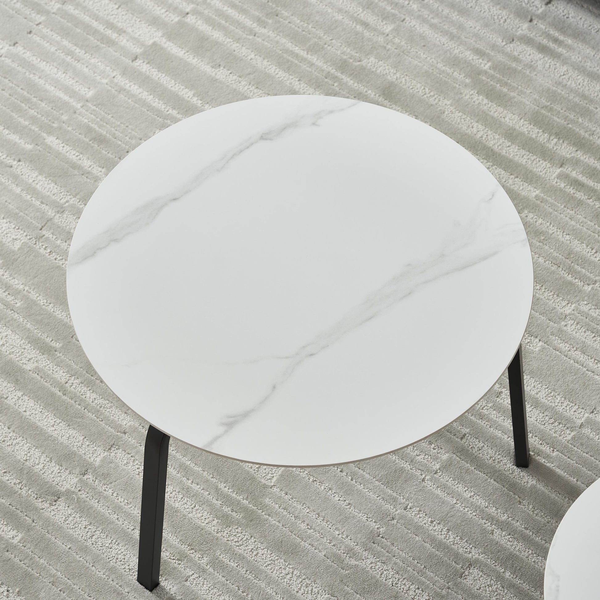 Coffee Table Nesting White Set Of 2, Side Set Black Frame Circular And Marble Tables, Living Room Bedroom Apartment Modern Simple Accent Tea Table Nightstand, Easy Assembly Black Metal Stone
