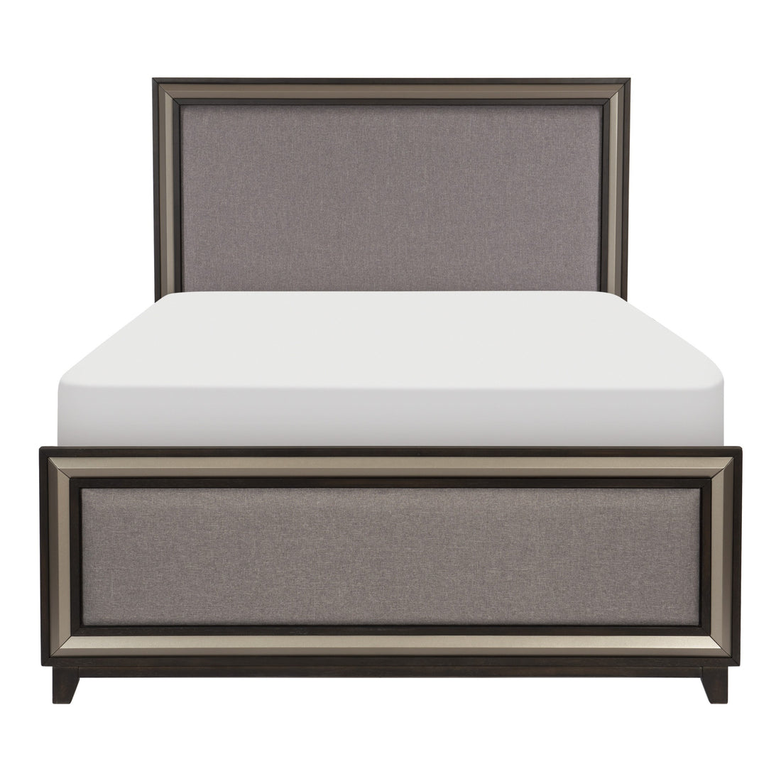 Ebony Finish And Silver Lining Modern Queen Bed Gray Upholstered Headboard Footboard Contemporary Wooden Bedroom Furniture Panel Bed 1Pc Box Spring Required Queen Gray Wood Bedroom Contemporary,Modern Panel Polyester Wood