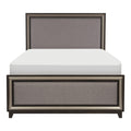 Ebony Finish And Silver Lining Modern Queen Bed Gray Upholstered Headboard Footboard Contemporary Wooden Bedroom Furniture Panel Bed 1Pc Box Spring Required Queen Gray Wood Bedroom Contemporary,Modern Panel Polyester Wood