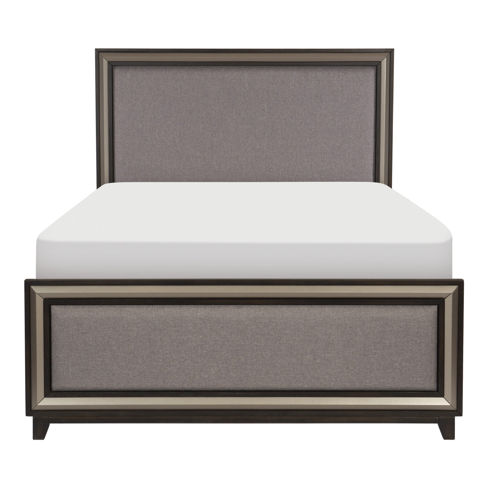 Ebony Finish And Silver Lining Modern Queen Bed Gray Upholstered Headboard Footboard Contemporary Wooden Bedroom Furniture Panel Bed 1Pc Box Spring Required Queen Gray Wood Bedroom Contemporary,Modern Panel Polyester Wood