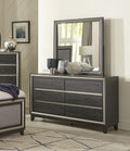 Modern Bedroom 1Pc Dresser Of 6 Drawers Grooves Cutouts Pulls Ebony Finish And Silver Contemporary Wooden Furniture Ebony Bedroom Contemporary,Modern Wood