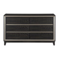 Modern Bedroom 1Pc Dresser Of 6 Drawers Grooves Cutouts Pulls Ebony Finish And Silver Contemporary Wooden Furniture Ebony Bedroom Contemporary,Modern Wood