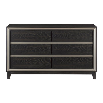 Modern Bedroom 1Pc Dresser Of 6 Drawers Grooves Cutouts Pulls Ebony Finish And Silver Contemporary Wooden Furniture Ebony Bedroom Contemporary,Modern Wood