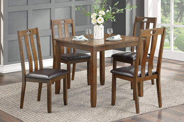 Brown Finish 5Pc Dining Set Table And 4 Side Chairs Upholstered Seat Wooden Kitchen Dining Furniture Set Transitional Style Wood Wood Brown Seats 4 Wood Dining Room 36 Inches Transitional 4 Leg Square Dining Table With Chair Wood