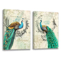 2 Panels Framed Elegant Green Peacock Canvas Wall Art Decor,2 Pieces Mordern Canvas Decoration Painting For Office,Dining Room,Living Room, Bedroom Decor Ready To Hang Rectangle Framed Multicolor Oversized 41In Canvas Animals