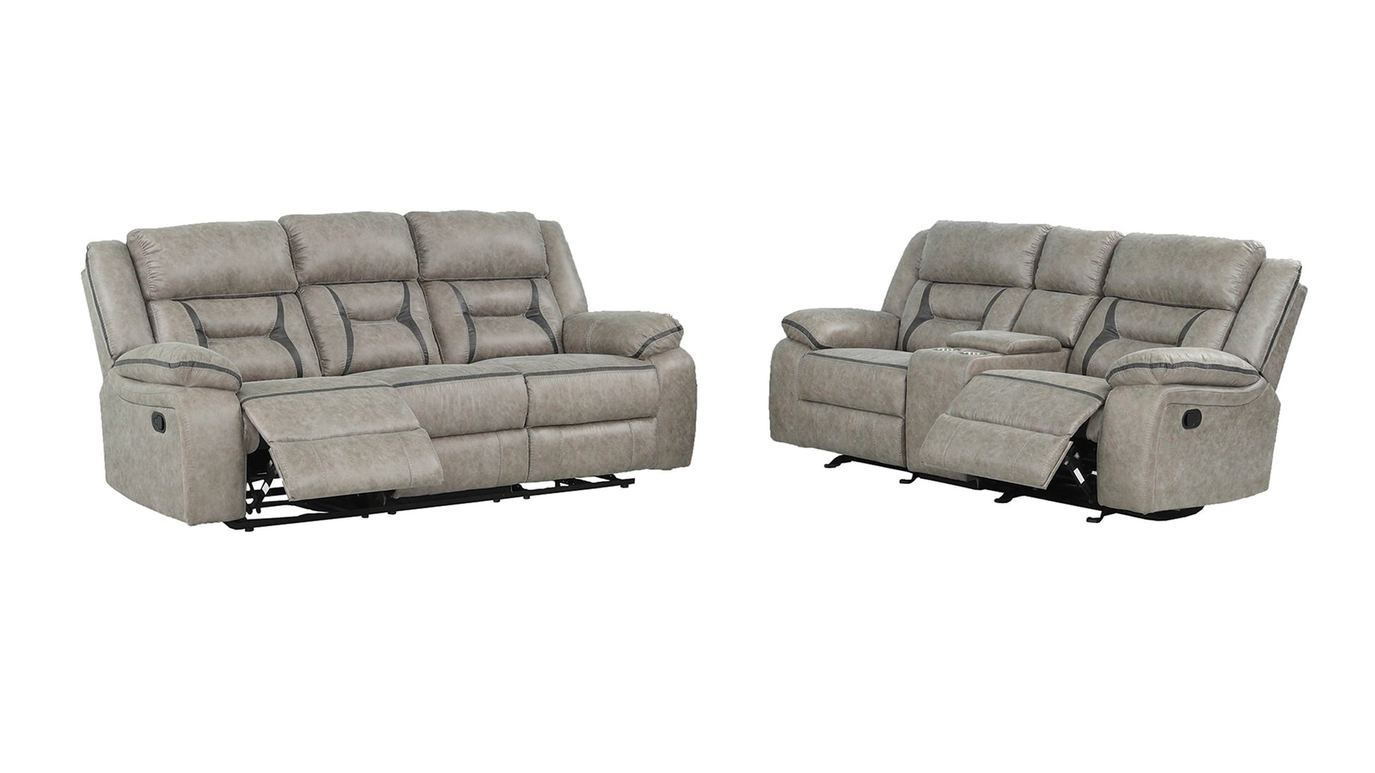 Denali Faux Leather Upholstered 2 Pc Sofa Set Made With Wood Finished In Gray Gray Faux Leather Metal Bedroom Medium Soft Cushion Back Contemporary,Modern Solid Wood Mdf Wood 5 Seat