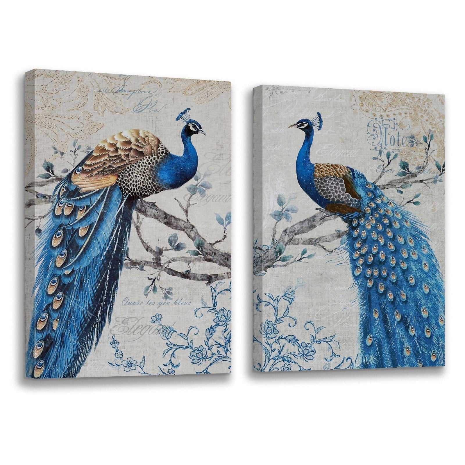 2 Panels Framed Elegant Green Peacock Canvas Wall Art Decor,2 Pieces Mordern Canvas Decoration Painting For Office,Dining Room,Living Room, Bedroom Decor Ready To Hang Rectangle Framed Multicolor Oversized 41In Canvas Animals