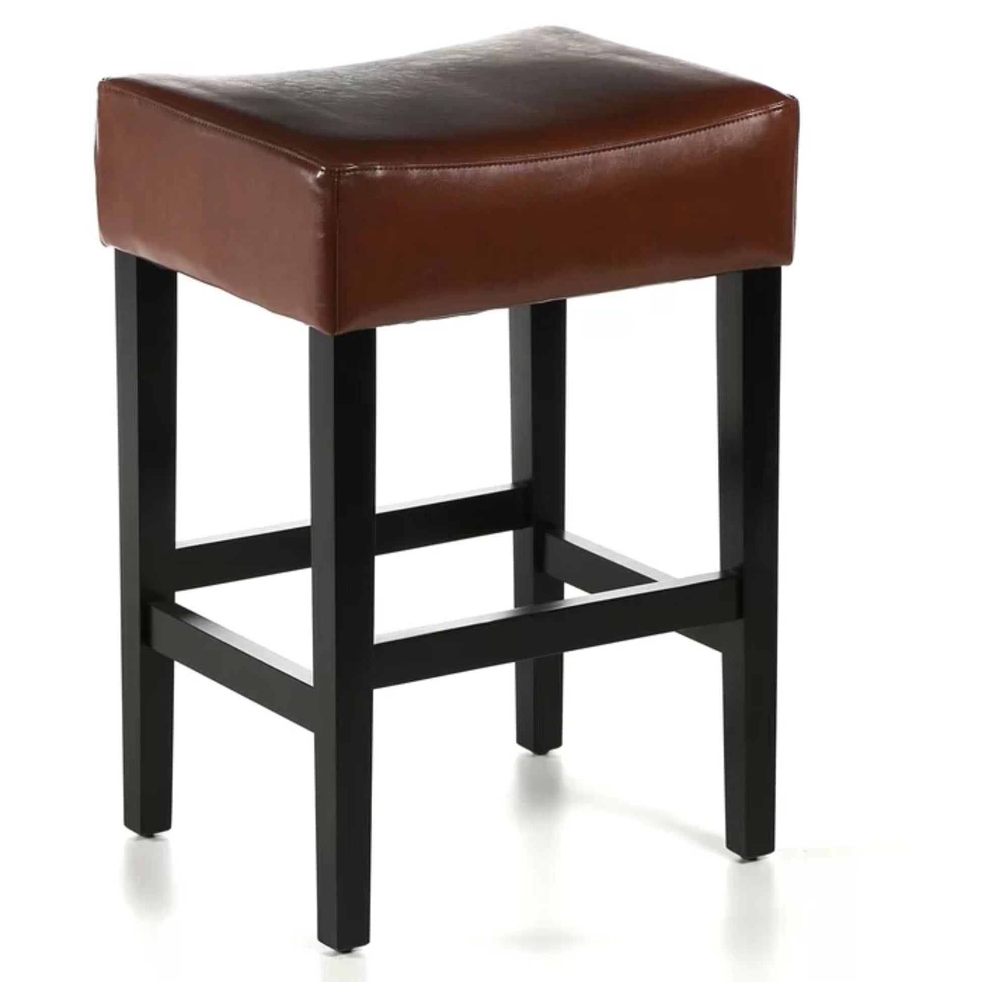 Set Of 2, 26.75" Backless Leather Counter Height Barstool, Brown Brown Leather