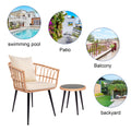 3 Piece Patio Bistro Set With Side Table, Outdoor Pe Rattan Conversation Chair Set,Furniture Of Coffee Table With Glass Top,Cushions & Lumbar Pillows For Garden,Backyard,Balcony Or Poolside Beige Yes Beige Boho Pe Rattan Iron Waterproof Fabric