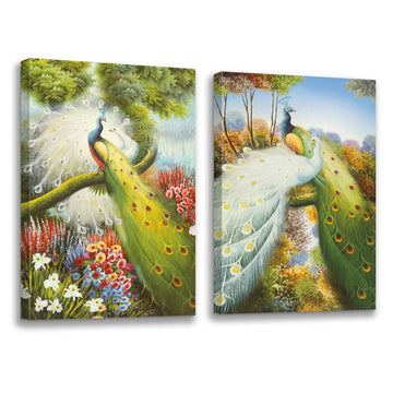 2 Panels Framed Elegant Green Peacock Canvas Wall Art Decor,2 Pieces Mordern Canvas Decoration Painting For Office,Dining Room,Living Room, Bedroom Decor Ready To Hang Rectangle Framed Multicolor Oversized 41In Canvas Animals