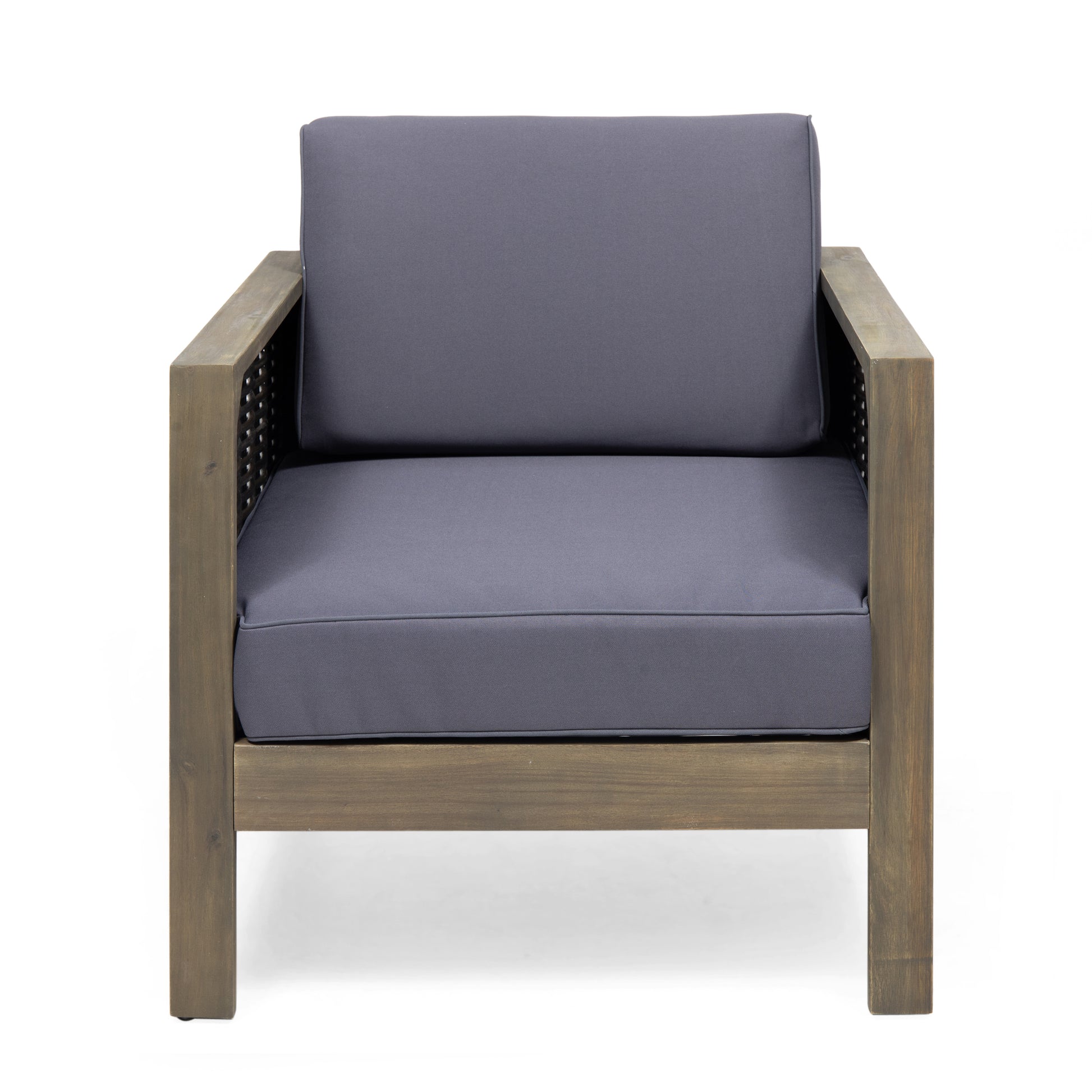 Outdoor 4 Seater Acacia Wood Chat Set With Wicker Accents And Cushions, Gray Mixed Gray Dark Gray Gray Acacia Wood
