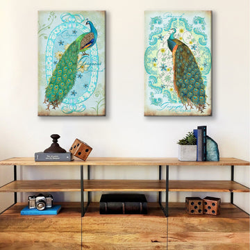 2 Panels Framed Elegant Green Peacock Canvas Wall Art Decor,2 Pieces Mordern Canvas Decoration Painting For Office,Dining Room,Living Room, Bedroom Decor Ready To Hang Rectangle Framed Multicolor Oversized 41In Canvas Animals