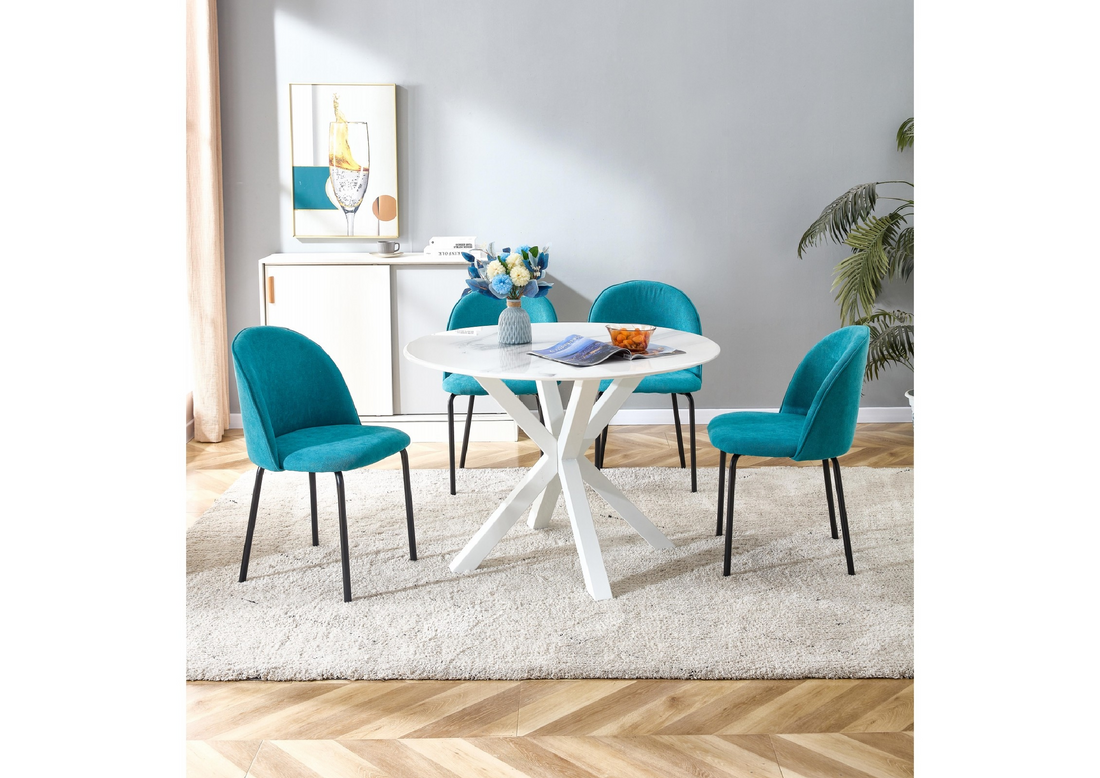 Blue Modern Chair Set Of 2 With Iron Tube Legs, Soft Cushions And Comfortable Backrest, Suitable For Dining Room, Living Room, Cafe Teal Blue Fabric