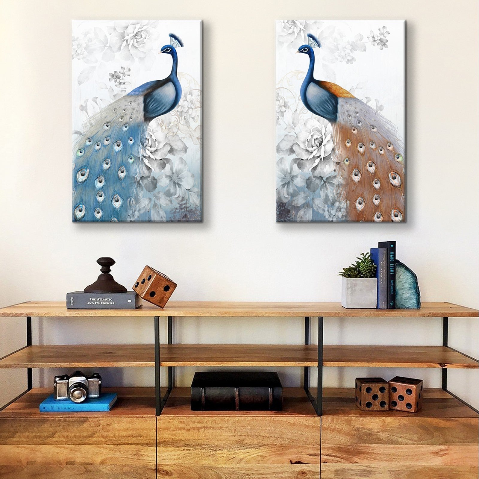 2 Panels Framed Elegant Peacock Canvas Wall Art Decor,2 Pieces Mordern Canvas Decoration Painting For Office,Dining Room,Living Room, Bedroom Decor Ready To Hang Rectangle Framed Multicolor Oversized 41In Canvas Animals