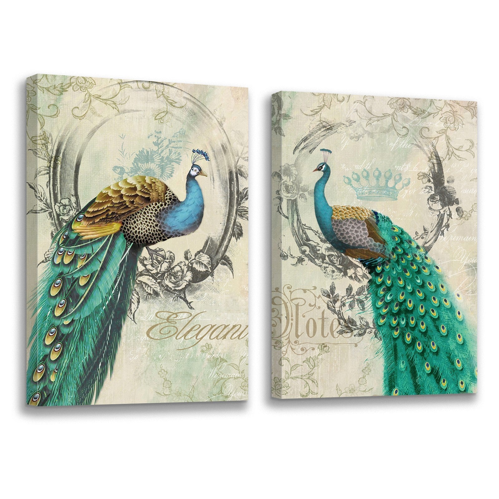 2 Panels Framed Elegant Green Peacock Canvas Wall Art Decor,2 Pieces Mordern Canvas Decoration Painting For Office,Dining Room,Living Room, Bedroom Decor Ready To Hang Rectangle Framed Multicolor Oversized 41In Canvas Animals