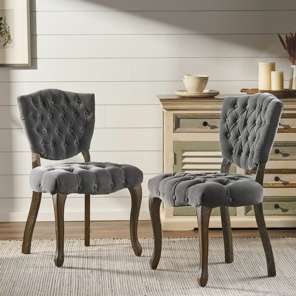 Kd Tufted Chair Wthr Set Of 2 Charcoal Altay Velvet