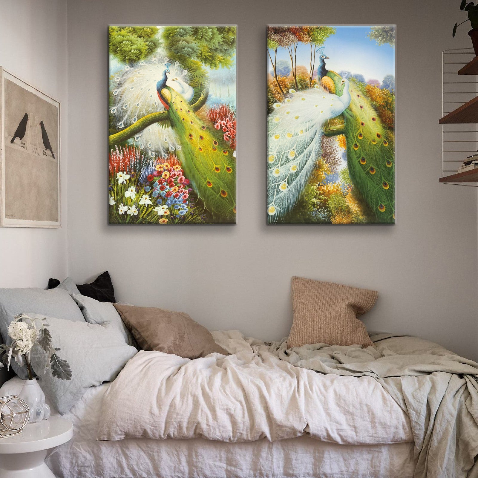 2 Panels Framed Elegant Green Peacock Canvas Wall Art Decor,2 Pieces Mordern Canvas Decoration Painting For Office,Dining Room,Living Room, Bedroom Decor Ready To Hang Rectangle Framed Multicolor Oversized 41In Canvas Animals