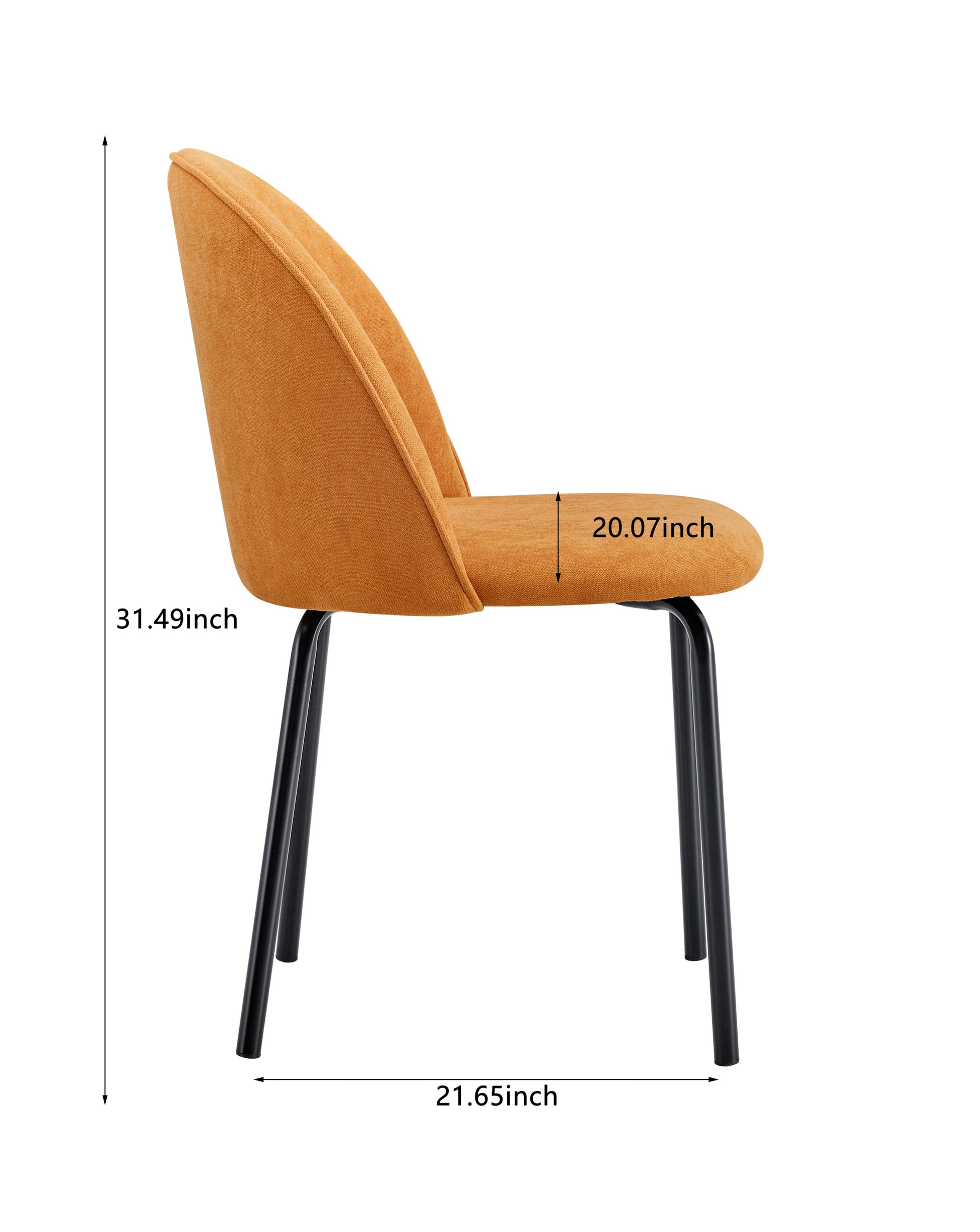 Orange Modern Chair Set Of 2 With Iron Tube Legs, Soft Cushions And Comfortable Backrest, Suitable For Dining Room, Living Room, Cafe,Hairball Back Orange Fabric