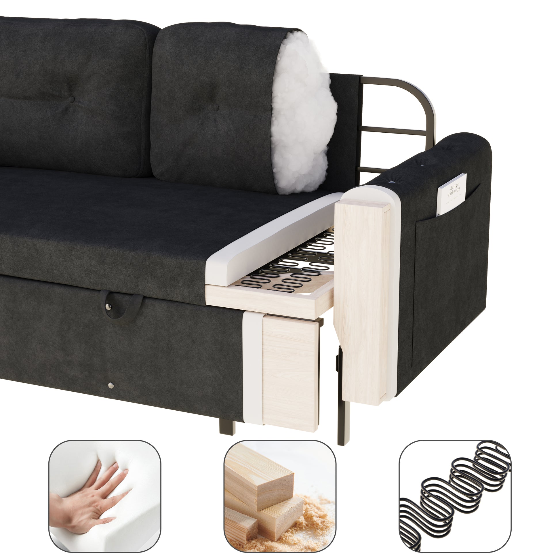 66.2" Queen Pull Out Sofa Bed, Hydraulic System Convertible Sleeper Sofa With Storage And 2 Soft Pillows, Tufted Button Upholstered Couch,Multi Functional Velvet Loveseat Bed,Black Black Velvet 2 Seat