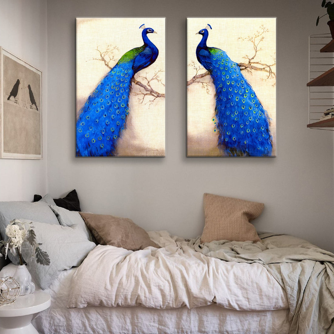 2 Panels Framed Elegant Blue Peacock Canvas Wall Art Decor,2 Pieces Mordern Canvas Decoration Painting For Office,Dining Room,Living Room, Bedroom Decor Ready To Hang Rectangle Framed Multicolor Oversized 41In Canvas Animals