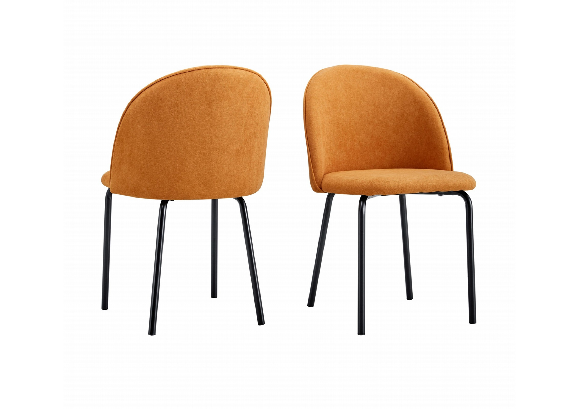 Orange Modern Chair Set Of 2 With Iron Tube Legs, Soft Cushions And Comfortable Backrest, Suitable For Dining Room, Living Room, Cafe,Hairball Back Orange Fabric
