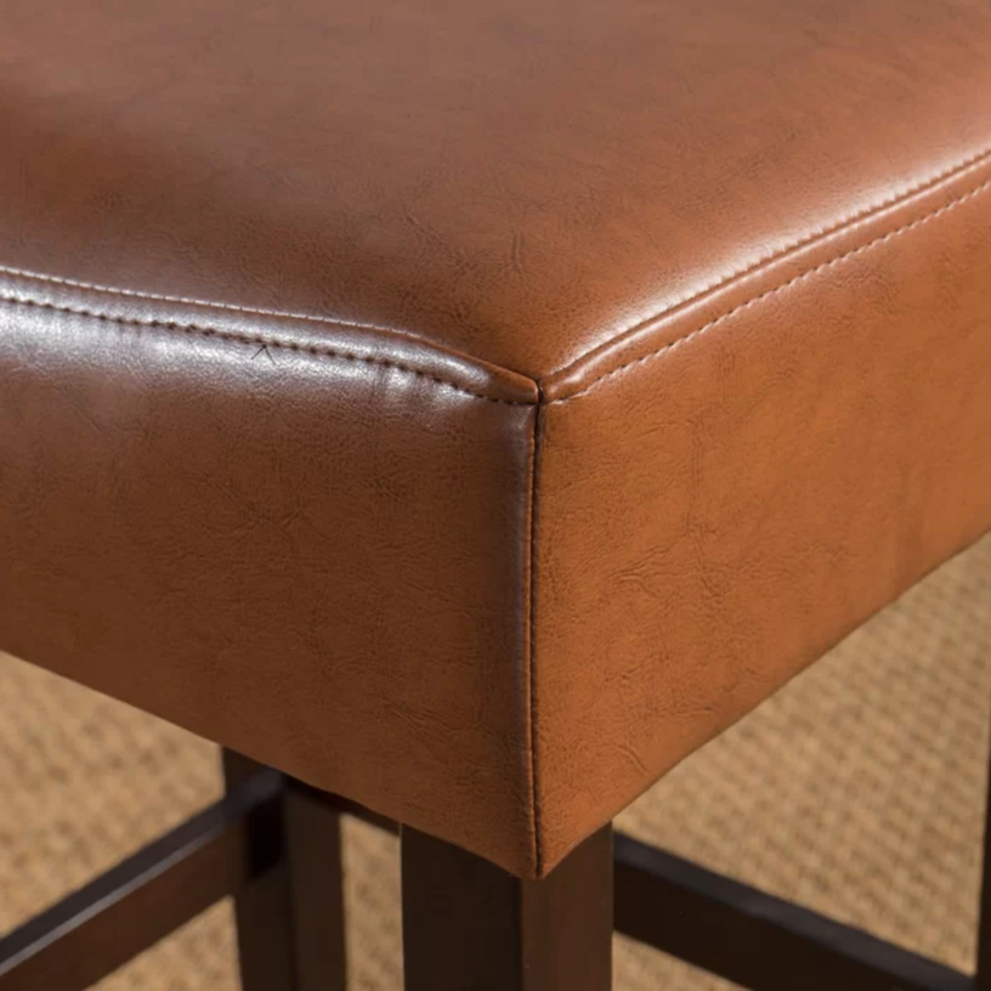 Set Of 2, 26.75" Backless Leather Counter Height Barstool, Brown Brown Leather