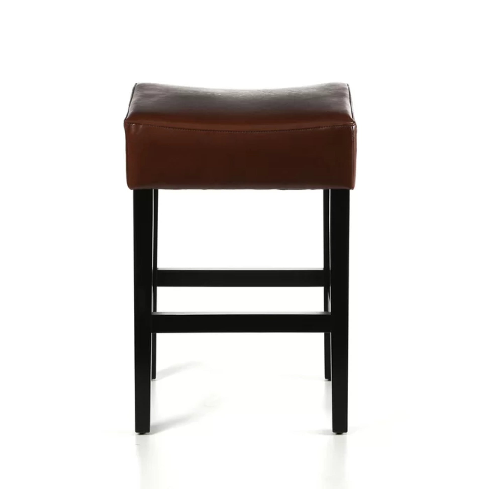 Set Of 2, 26.75" Backless Leather Counter Height Barstool, Brown Brown Leather