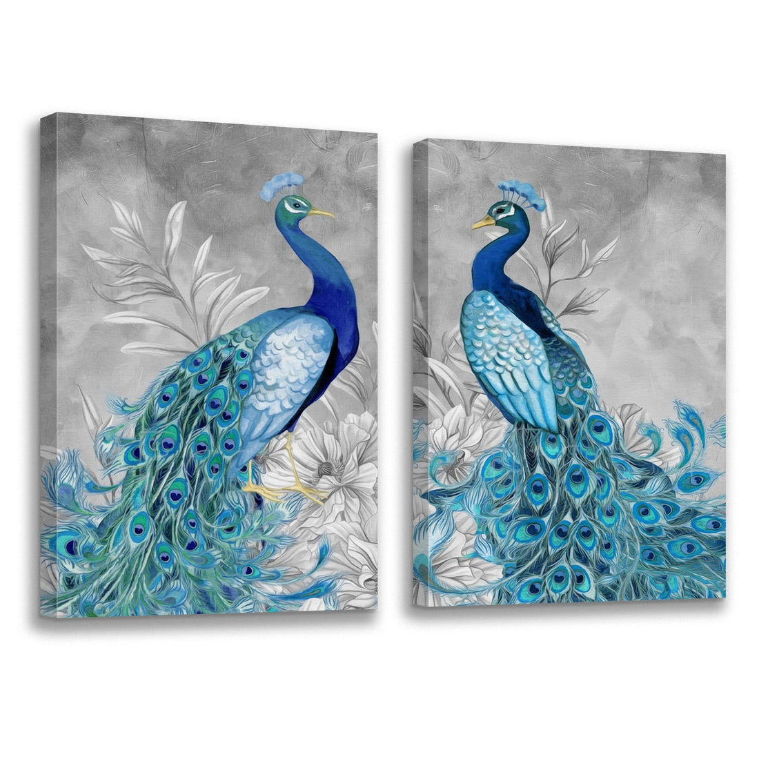 2 Panels Framed Elegant Blue Peacock Canvas Wall Art Decor,2 Pieces Mordern Canvas Decoration Painting For Office,Dining Room,Living Room, Bedroom Decor Ready To Hang Rectangle Framed Multicolor Oversized 41In Canvas Animals