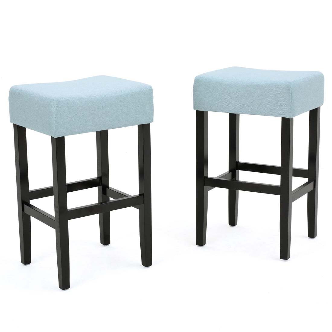 Set Of 2, 26.75" Backless Leather Counter Height Barstool, Light Blue Light Blue Fabric