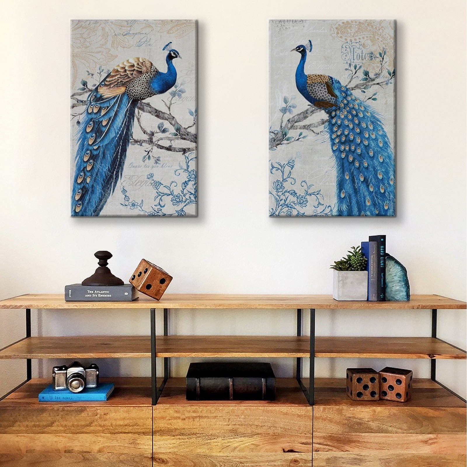 2 Panels Framed Elegant Green Peacock Canvas Wall Art Decor,2 Pieces Mordern Canvas Decoration Painting For Office,Dining Room,Living Room, Bedroom Decor Ready To Hang Rectangle Framed Multicolor Oversized 41In Canvas Animals