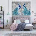 2 Panels Framed Elegant Blue Peacock Canvas Wall Art Decor,2 Pieces Mordern Canvas Decoration Painting For Office,Dining Room,Living Room, Bedroom Decor Ready To Hang Rectangle Framed Multicolor Oversized 41In Canvas Animals