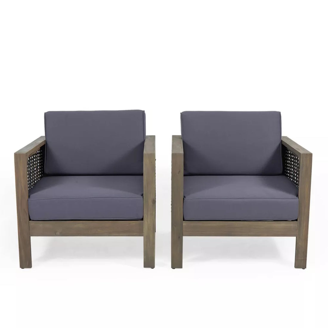 Set Of 2, Outdoor Acacia Wood Club Chair With Wicker Accents, Gray Mixed Gray Brown, 30.25"D X 27.5"W X 23.75"H Gray Acacia Wood