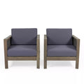 Set Of 2, Outdoor Acacia Wood Club Chair With Wicker Accents, Gray Mixed Gray Brown, 30.25