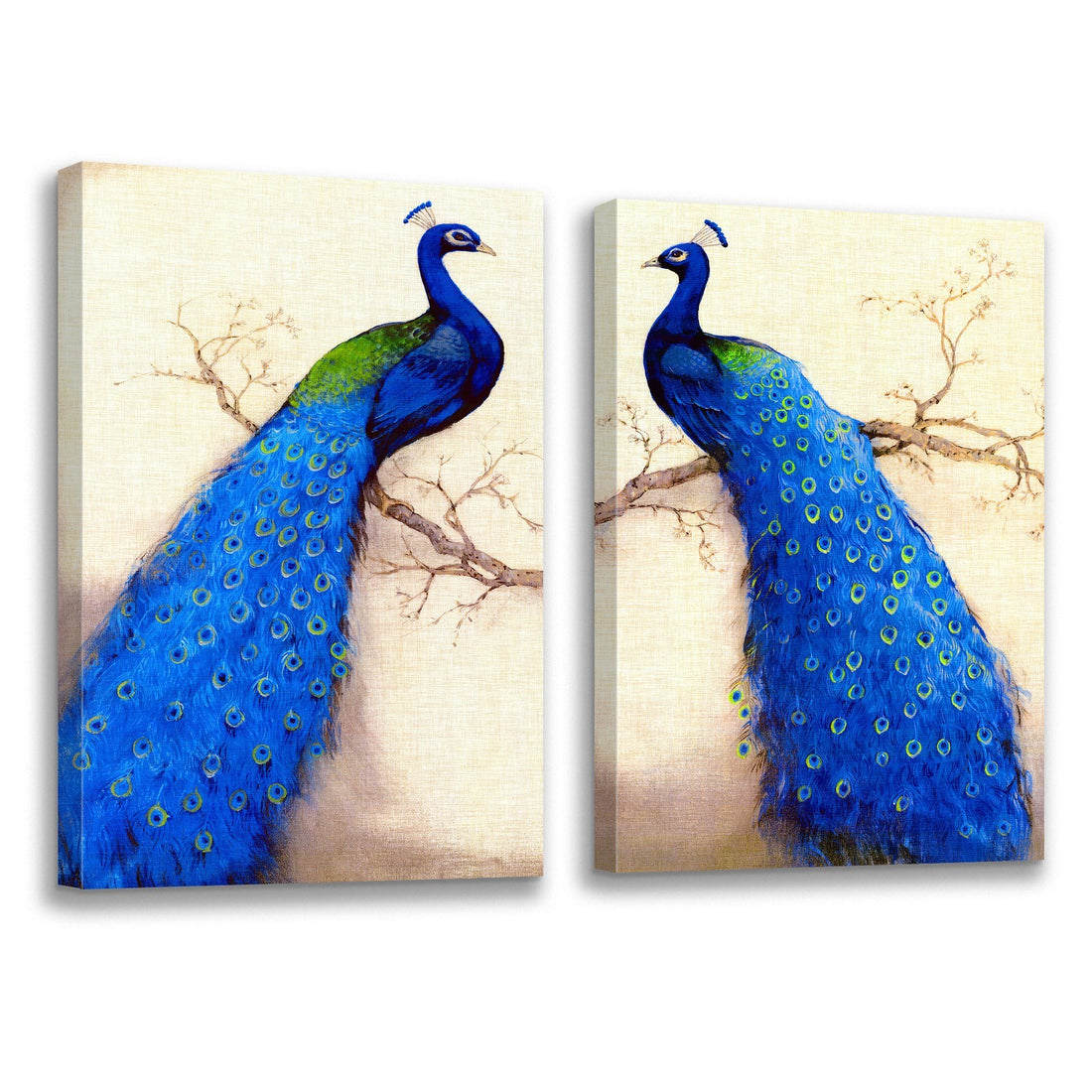 2 Panels Framed Elegant Blue Peacock Canvas Wall Art Decor,2 Pieces Mordern Canvas Decoration Painting For Office,Dining Room,Living Room, Bedroom Decor Ready To Hang Rectangle Framed Multicolor Oversized 41In Canvas Animals