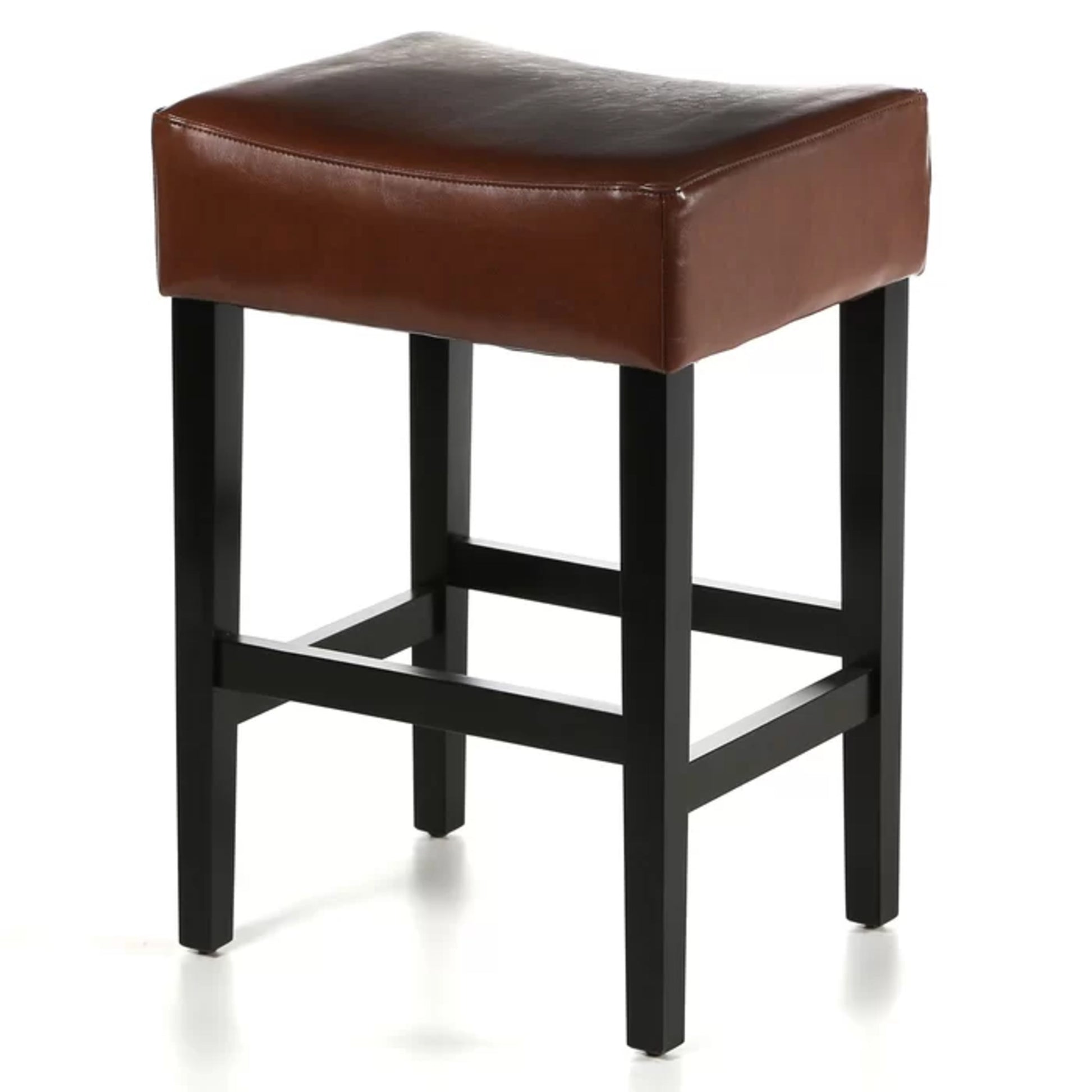 Set Of 2, 26.75" Backless Leather Counter Height Barstool, Brown Brown Leather