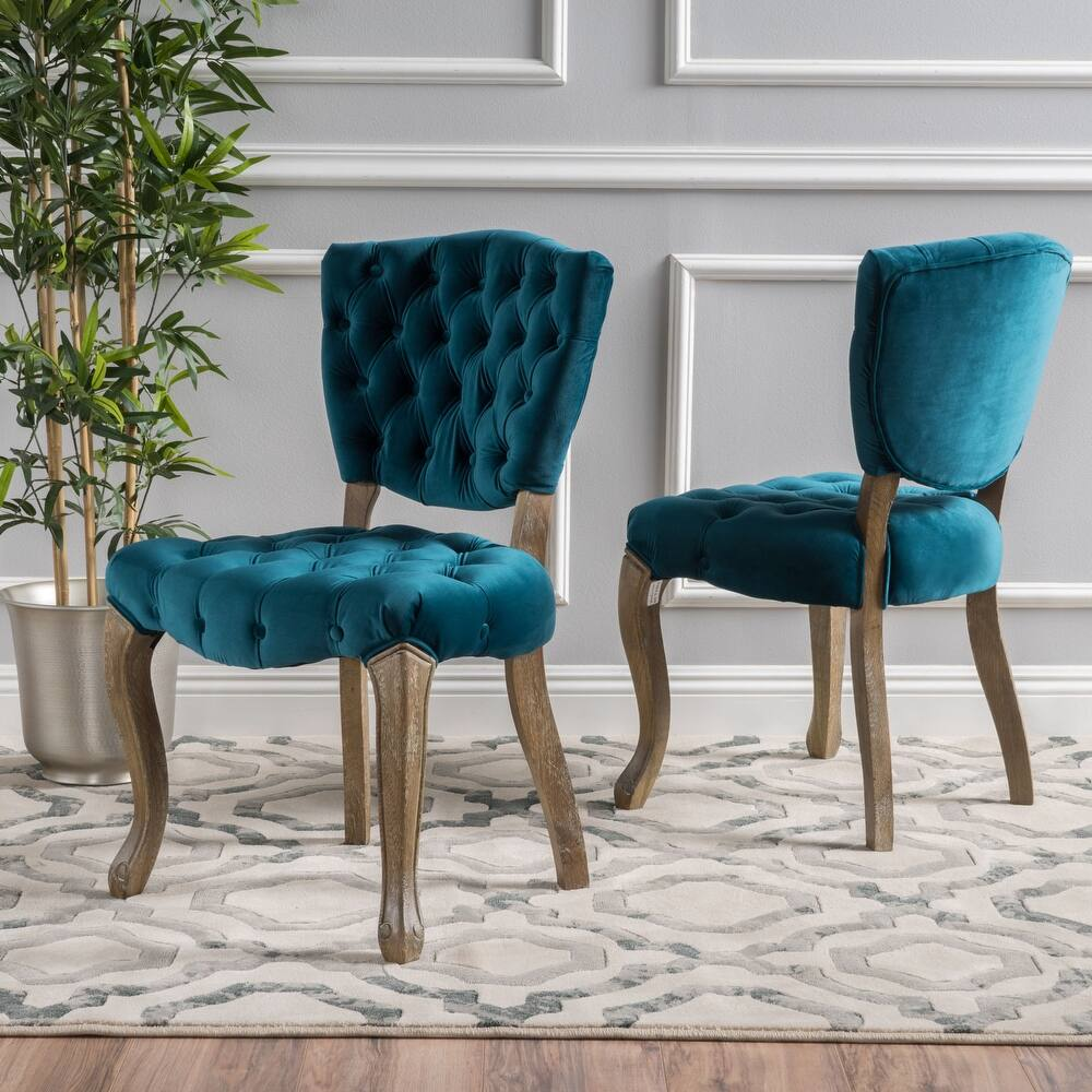 Kd Tufted Chair Wthr Set Of 2 Teal Altay Velvet