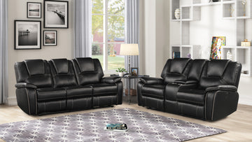 Hong Kong 2 Piece Power Reclining Sofa Set Made With Faux Leather In Black Black Faux Leather Metal Primary Living Space Medium Soft Cushion Back Contemporary,Modern Solid Wood Mdf Wood 5 Seat